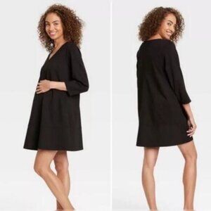 The Nines By HATCH Maternity Dress Black V Neck Ponte Knit A-Line Mini M